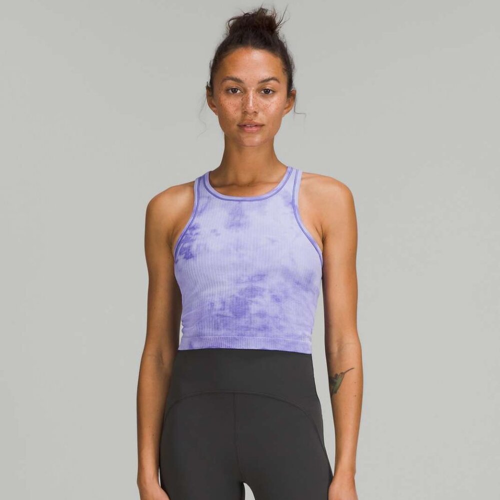 Lululemon Ebb to Street Cropped Racerback Tank Top Marble Dye Charged Indigo
